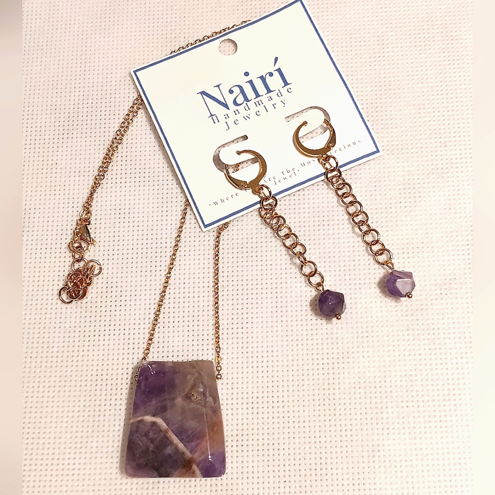 Nairi Jewelry Set Necklace Earrings Amethyst Gold